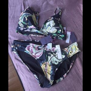 J Crew x Liberty Floral Bikini Set - Navy Blue. Medium Top & XL Bottom NWT